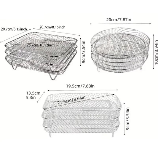 3 Layer Stackable Air Fryer Rack | Stainless Steel Grill Basket