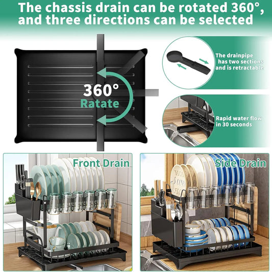 2 Tier Dish Drying Rack with Drip Tray | Countertop Kitchen Organizer