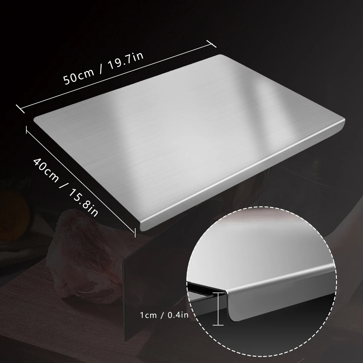 304 Stainless Steel Cutting Board - Non-Slip, Anti-Bacterial & Odor-Resistant Prep Surface