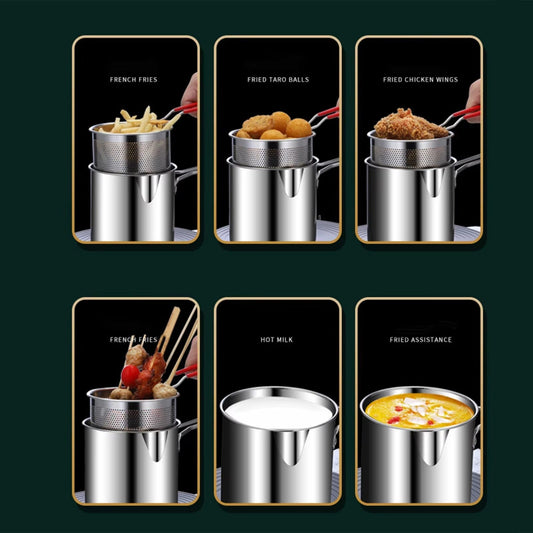 Stainless Steel Deep Fryer Pot with Strainer | 1200ml Oil Capacity