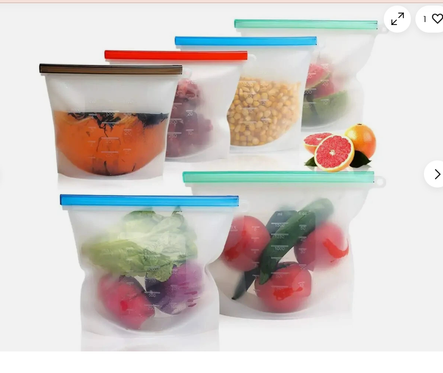 (8pc)Reusable Silicone Food Storage Bags 50oz Leakproof Freezer Microwave safe