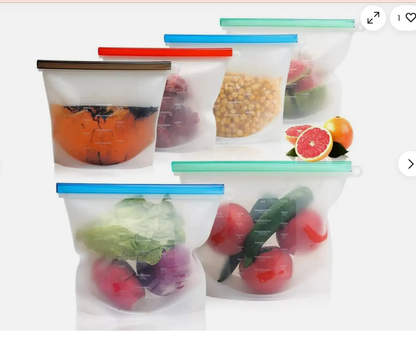 (8pc)Reusable Silicone Food Storage Bags 50oz Leakproof Freezer Microwave safe
