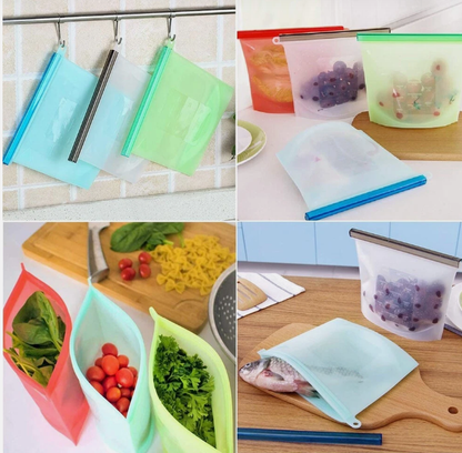(8pc)Reusable Silicone Food Storage Bags 50oz Leakproof Freezer Microwave safe