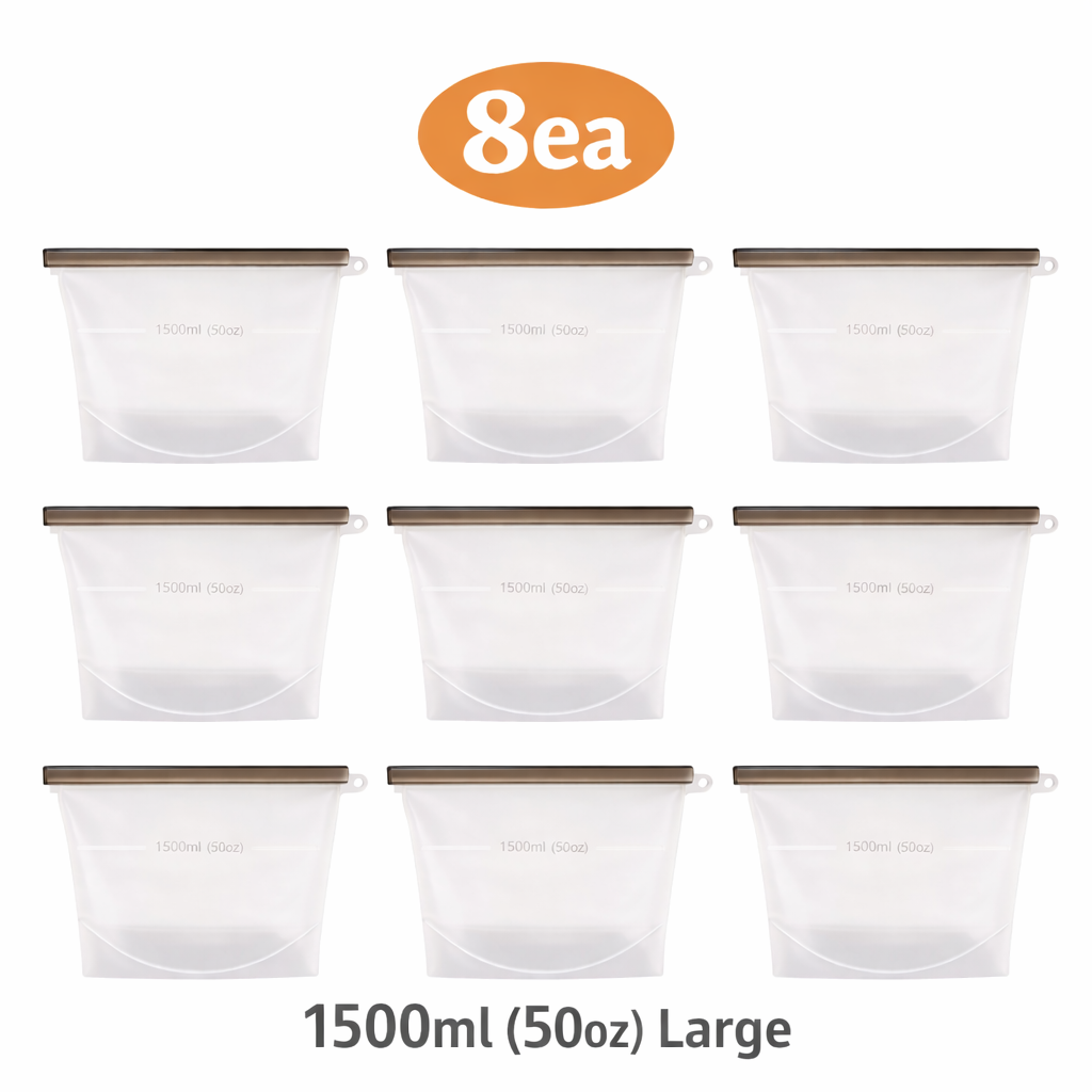 (8pc)Reusable Silicone Food Storage Bags 50oz Leakproof Freezer Microwave safe