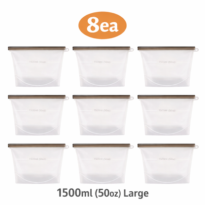 (8pc)Reusable Silicone Food Storage Bags 50oz Leakproof Freezer Microwave safe