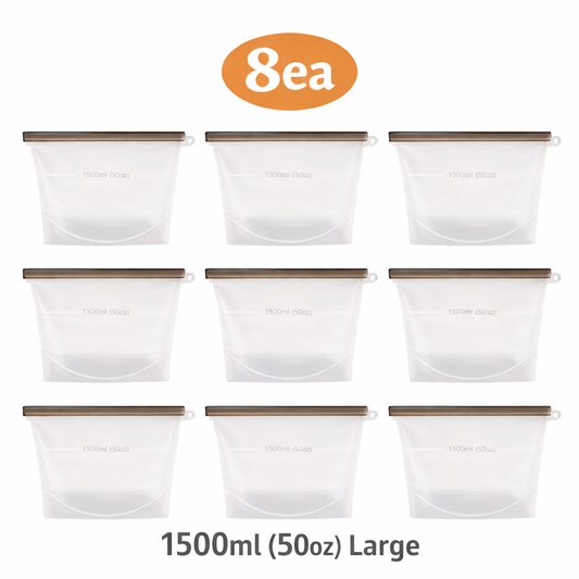 (8pc)Reusable Silicone Food Storage Bags 50oz Leakproof Freezer Microwave safe
