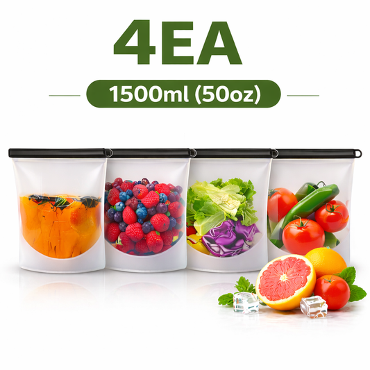 (4pc)Reusable Silicone Food Storage Bags 50oz Leakproof Freezer Microwave safe
