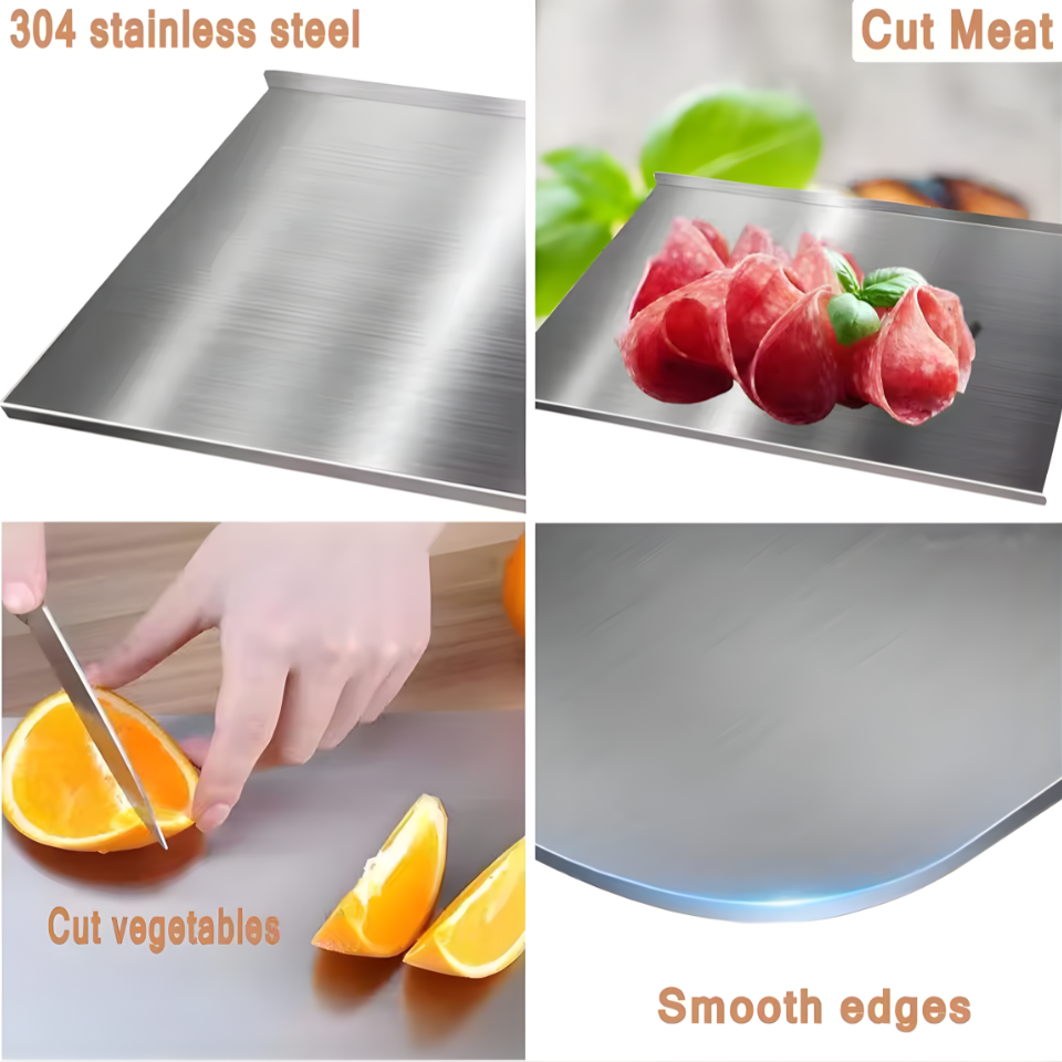 304 Stainless Steel Cutting Board - Non-Slip, Anti-Bacterial & Odor-Resistant Prep Surface