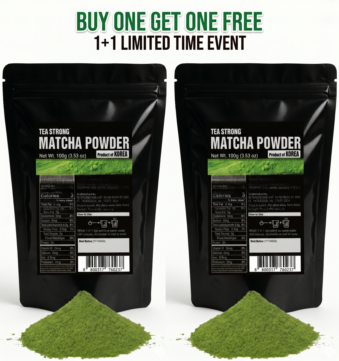 Korean Matcha Powder – Buy One Get One Free  100% Green Tea Ceremonial Grade Latte Baking 100g