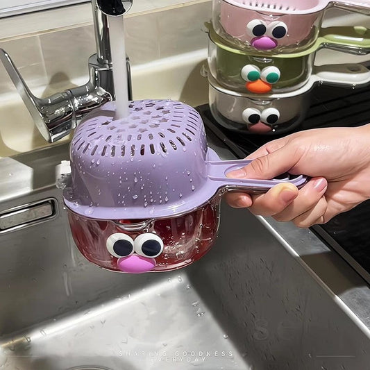 Double Layer Fruit Washing Drain Basket | Cute Sink Colander with Handle