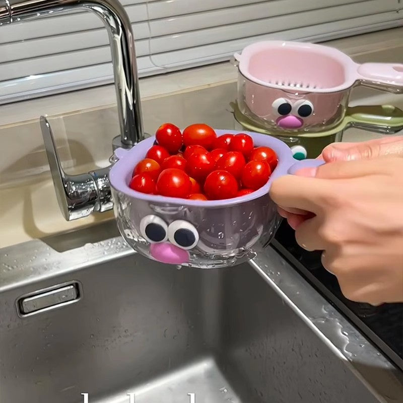 Double Layer Fruit Washing Drain Basket | Cute Sink Colander with Handle