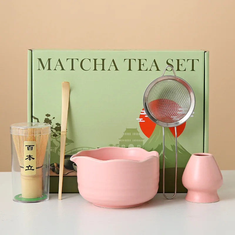 8-Piece Ceramic Matcha Whisk Set | Floral Matcha Tea Gift Set for Matcha Lovers