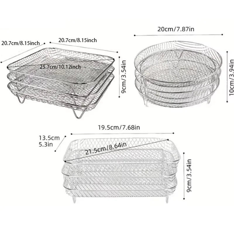3 Layer Stackable Air Fryer Rack | Stainless Steel Grill Basket