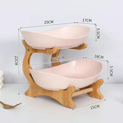 3-Tier Fruit Plate & Dessert Stand with Bamboo Wood Rack