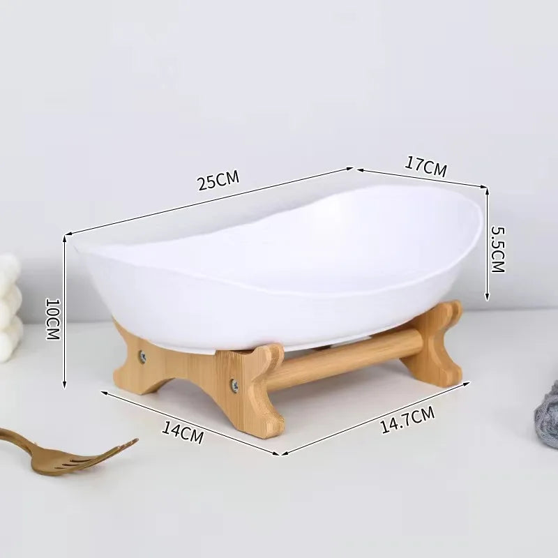 3-Tier Fruit Plate & Dessert Stand with Bamboo Wood Rack