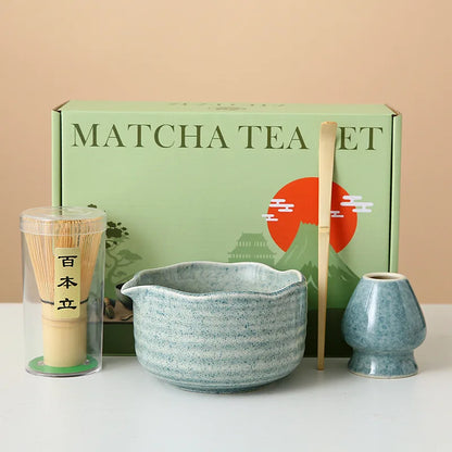 8-Piece Ceramic Matcha Whisk Set | Floral Matcha Tea Gift Set for Matcha Lovers