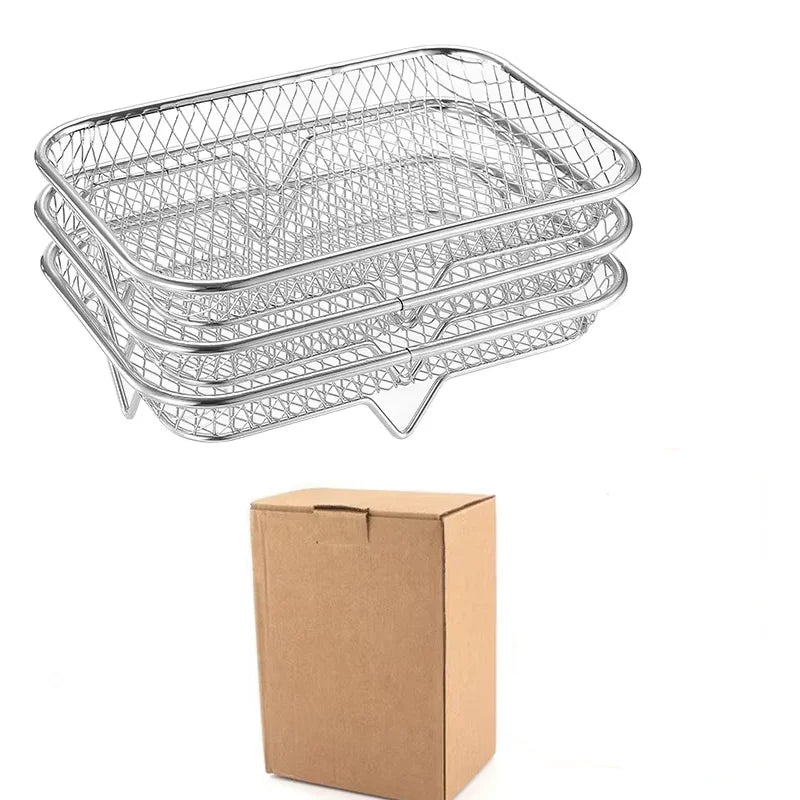 3 Layer Stackable Air Fryer Rack | Stainless Steel Grill Basket