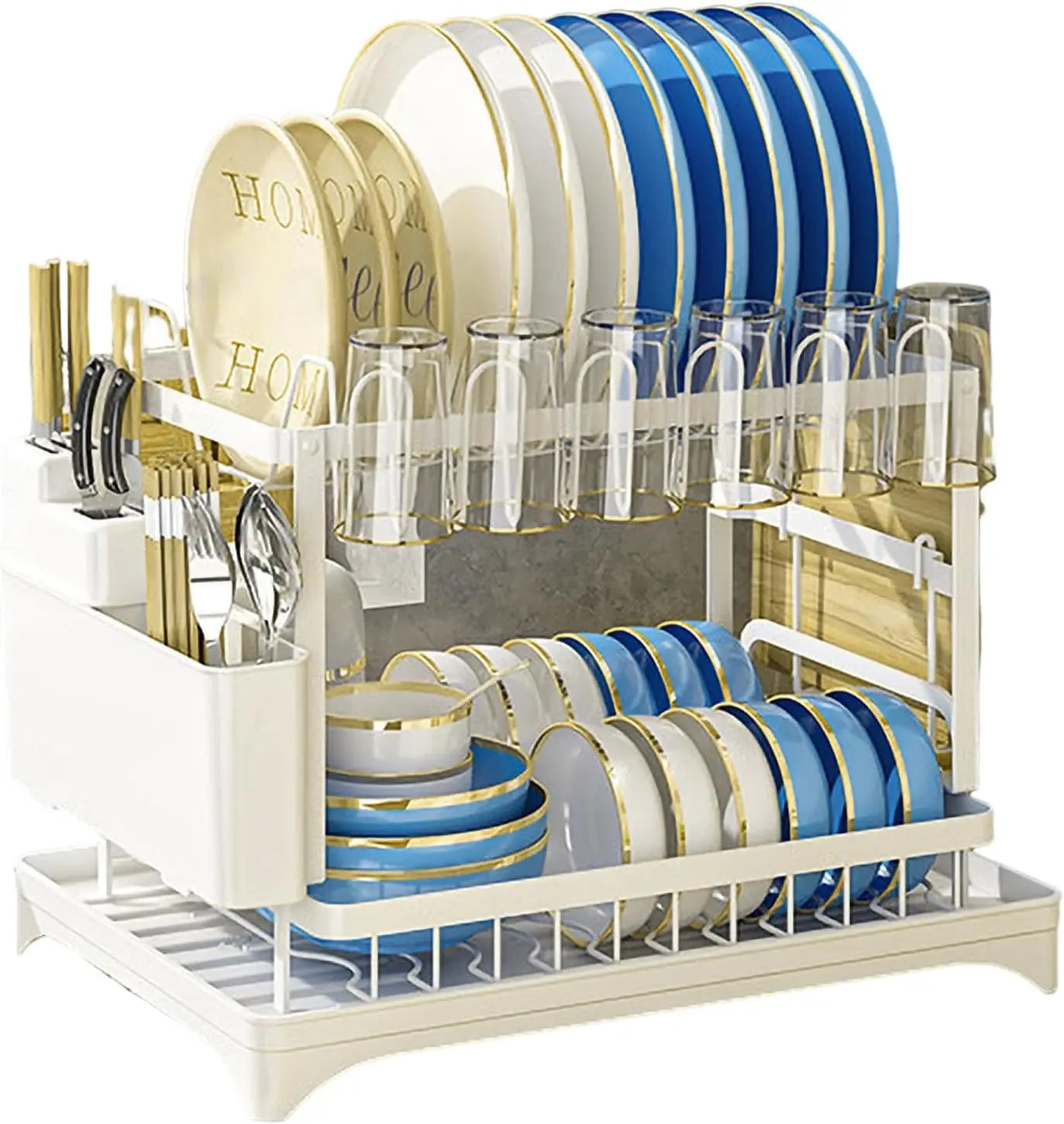 2 Tier Dish Drying Rack with Drip Tray | Countertop Kitchen Organizer