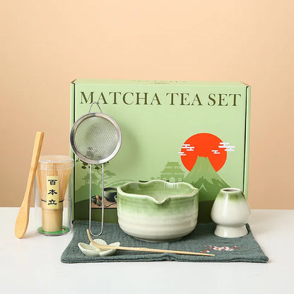 8-Piece Ceramic Matcha Whisk Set | Floral Matcha Tea Gift Set for Matcha Lovers