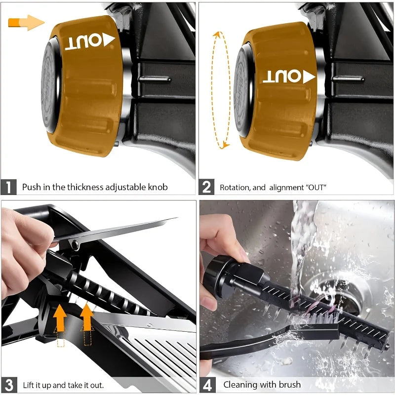 5-Blade Stainless Steel Mandoline Slicer | Vegetable Cutter with Hand Guard