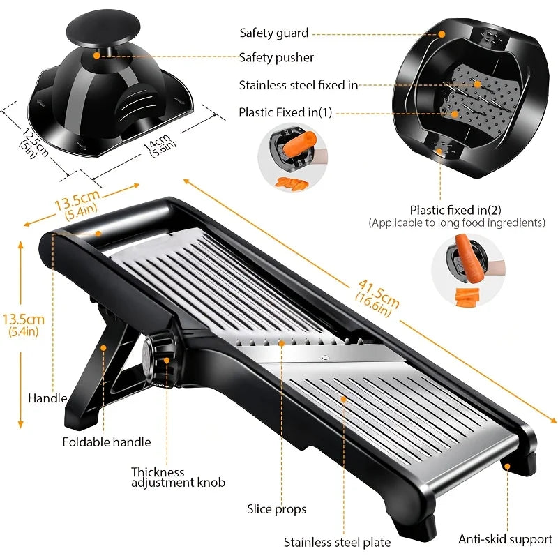 5-Blade Stainless Steel Mandoline Slicer | Vegetable Cutter with Hand Guard