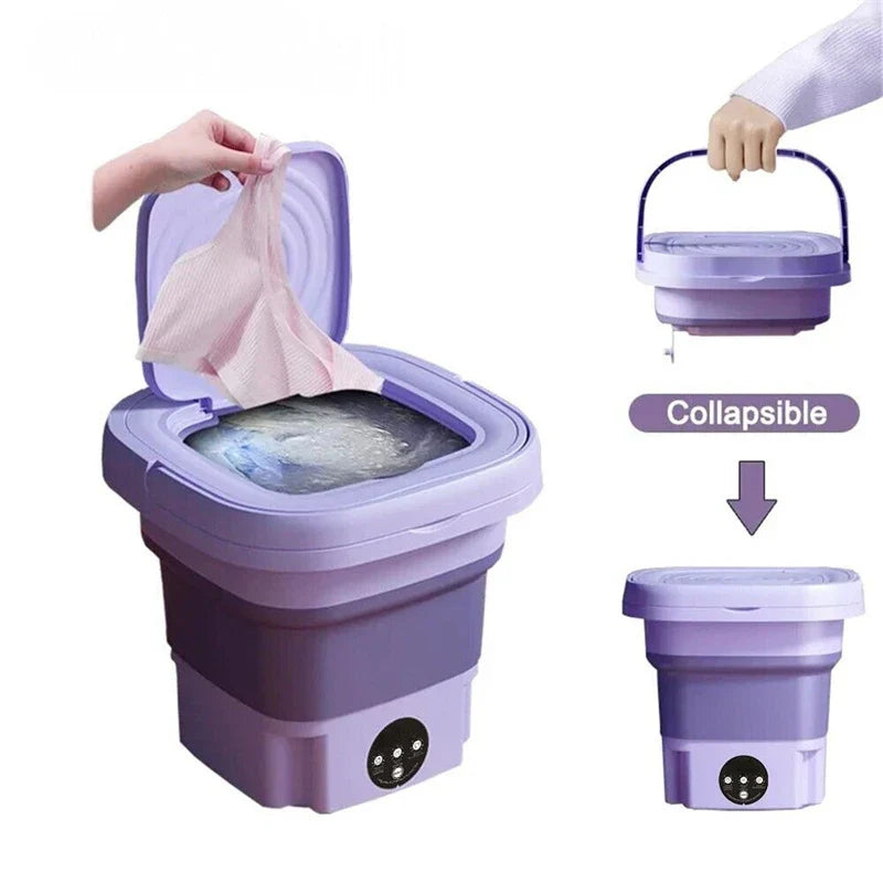 Portable Mini Washing Machine with Spin Dryer | USB Foldable Washer for Socks & Underwear