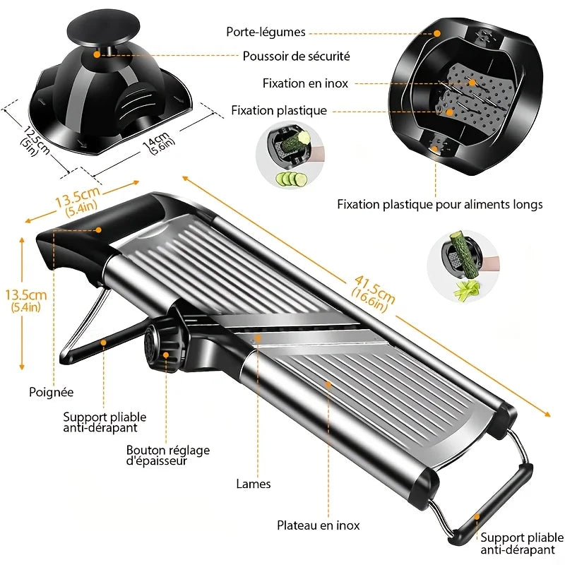 5-Blade Stainless Steel Mandoline Slicer | Vegetable Cutter with Hand Guard