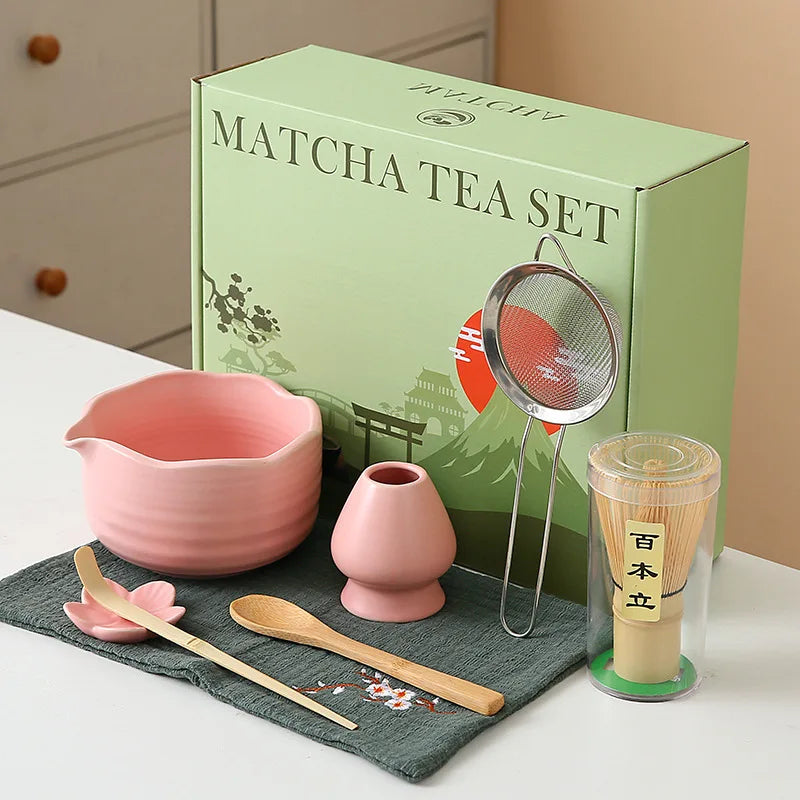 8-Piece Ceramic Matcha Whisk Set | Floral Matcha Tea Gift Set for Matcha Lovers