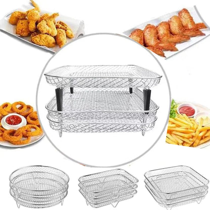 3 Layer Stackable Air Fryer Rack | Stainless Steel Grill Basket