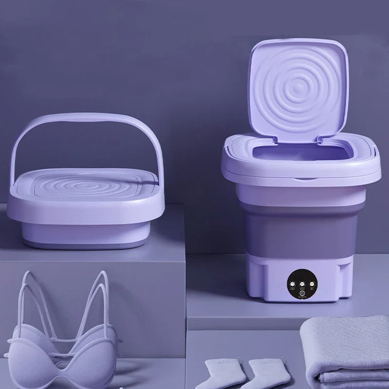 Portable Mini Washing Machine with Spin Dryer | USB Foldable Washer for Socks & Underwear