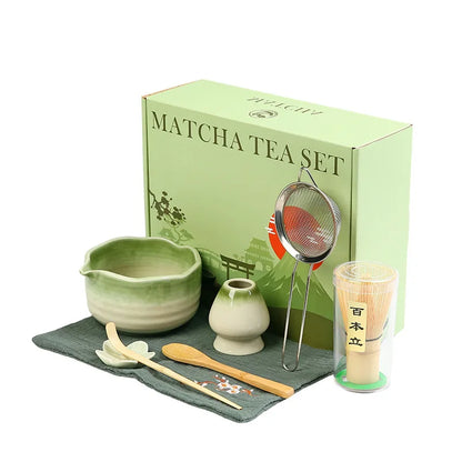 8-Piece Ceramic Matcha Whisk Set | Floral Matcha Tea Gift Set for Matcha Lovers