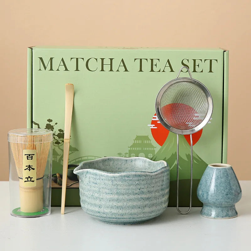 8-Piece Ceramic Matcha Whisk Set | Floral Matcha Tea Gift Set for Matcha Lovers