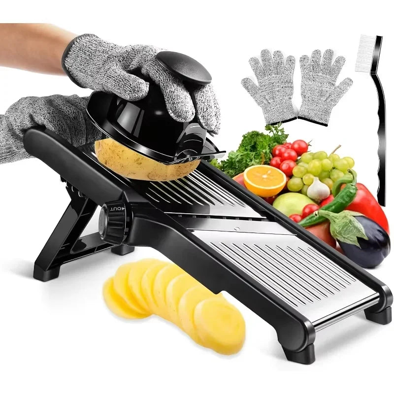 5-Blade Stainless Steel Mandoline Slicer | Vegetable Cutter with Hand Guard