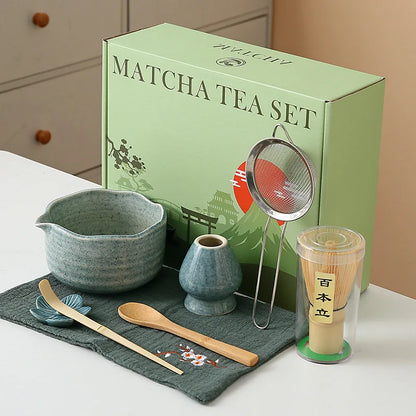 8-Piece Ceramic Matcha Whisk Set | Floral Matcha Tea Gift Set for Matcha Lovers
