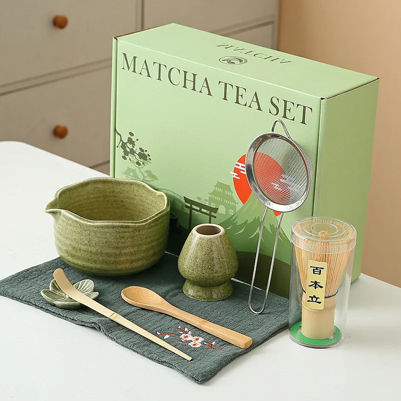 8-Piece Ceramic Matcha Whisk Set | Floral Matcha Tea Gift Set for Matcha Lovers