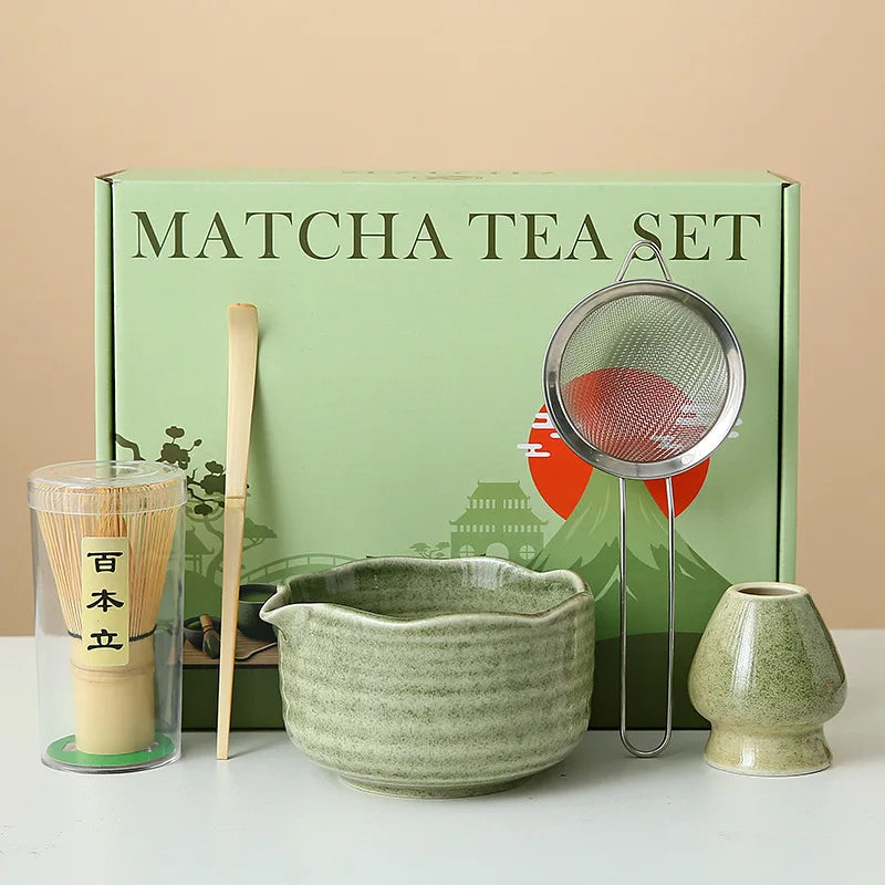 8-Piece Ceramic Matcha Whisk Set | Floral Matcha Tea Gift Set for Matcha Lovers
