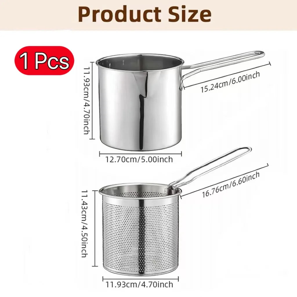 Stainless Steel Deep Fryer Pot with Strainer | 1200ml Oil Capacity