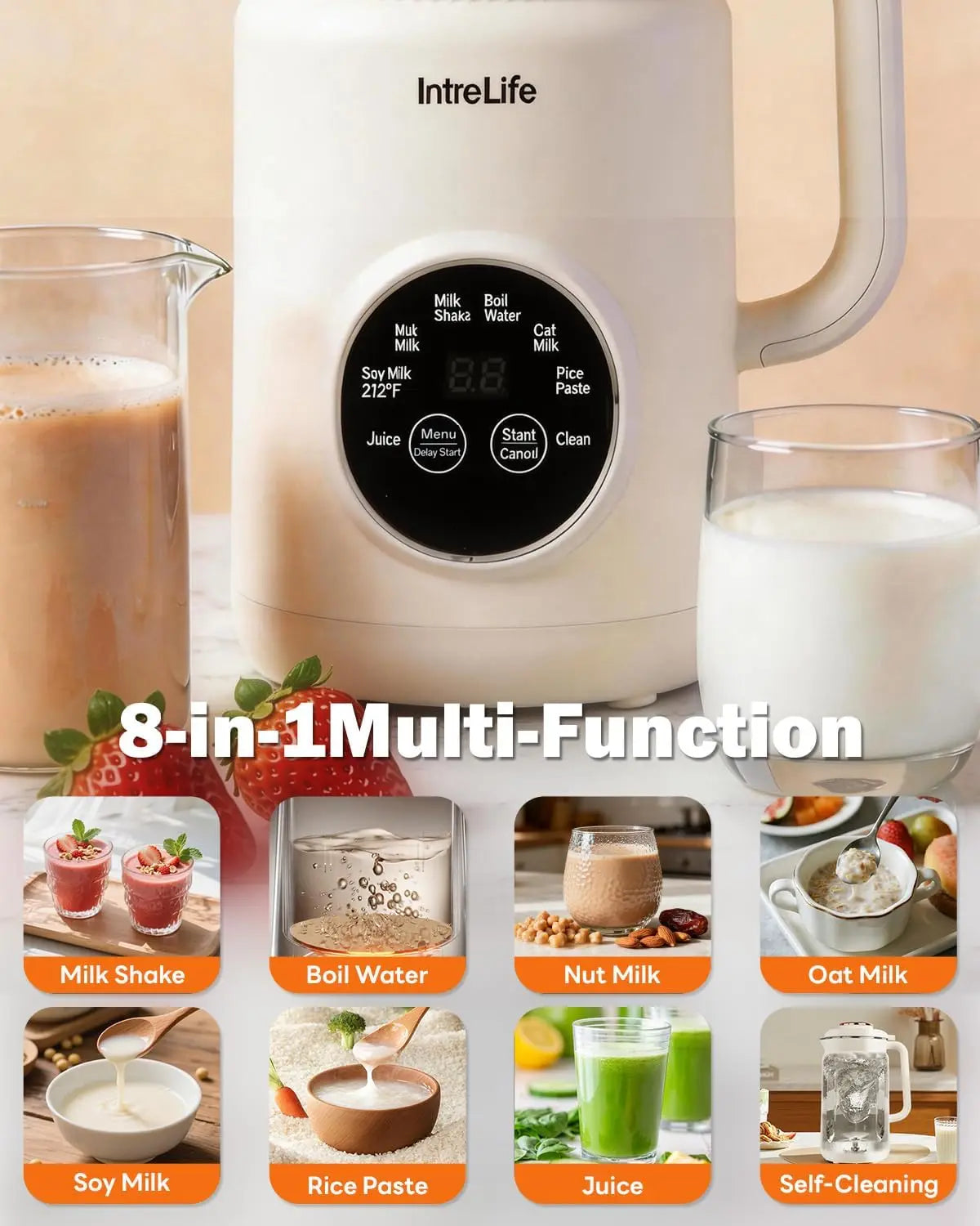 34oz 8-in-1 Nut Milk Maker - Automatic Plant-Based Milk Machine with Self-Cleaning, Delay Start & Keep Warm