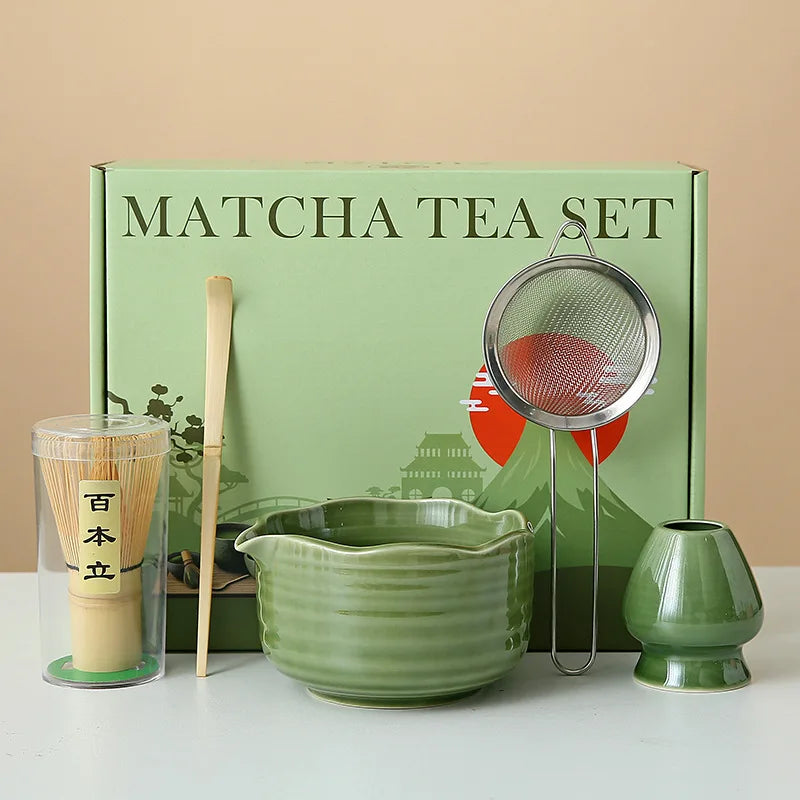 8-Piece Ceramic Matcha Whisk Set | Floral Matcha Tea Gift Set for Matcha Lovers