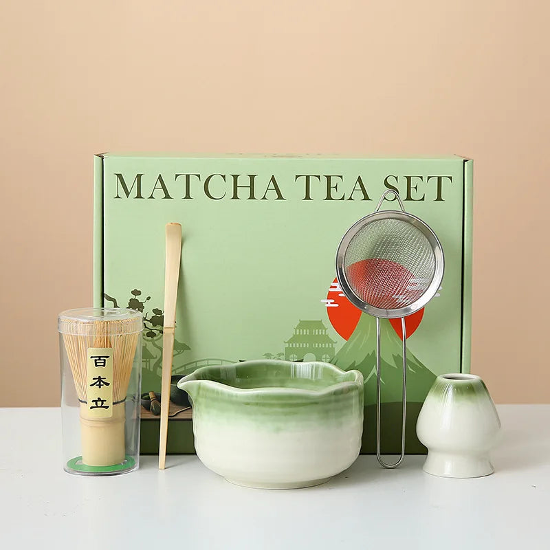 8-Piece Ceramic Matcha Whisk Set | Floral Matcha Tea Gift Set for Matcha Lovers