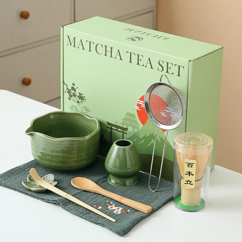 8-Piece Ceramic Matcha Whisk Set | Floral Matcha Tea Gift Set for Matcha Lovers