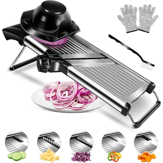 5-Blade Stainless Steel Mandoline Slicer | Vegetable Cutter with Hand Guard