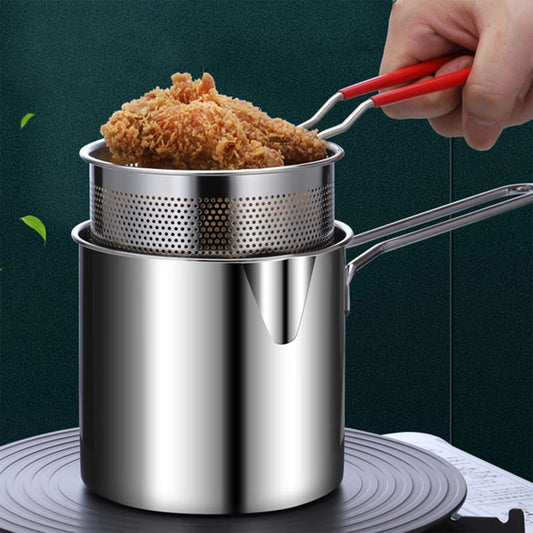 Stainless Steel Deep Fryer Pot with Strainer | 1200ml Oil Capacity