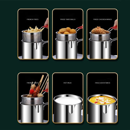 Stainless Steel Deep Fryer Pot with Strainer | 1200ml Oil Capacity