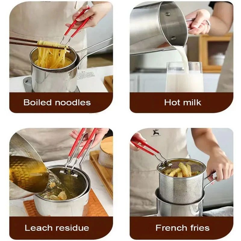 Stainless Steel Deep Fryer Pot with Strainer | 1200ml Oil Capacity