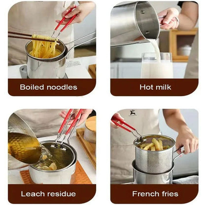 Stainless Steel Deep Fryer Pot with Strainer | 1200ml Oil Capacity